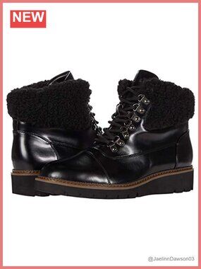 Aerosoles Alden Combat Bootie Faux Shearling Cuff Lace-Up Block Heel Ankle Boot